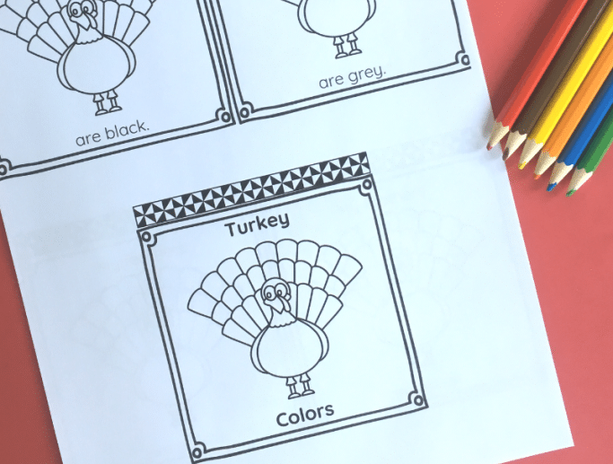 Turkey Color Words Emergent Reader Book