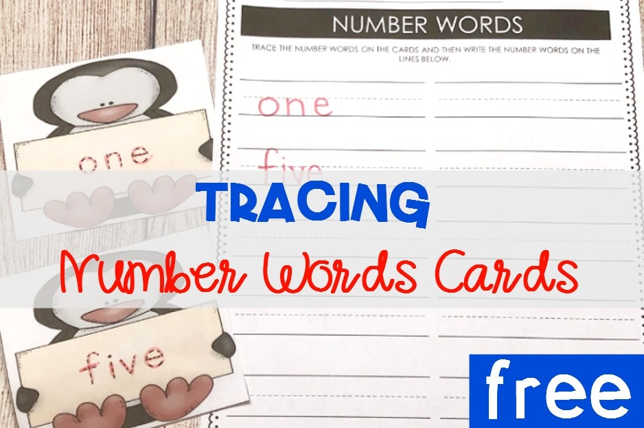 FREE Printable Penguin Tracing Number Words Cards for Kindergarten