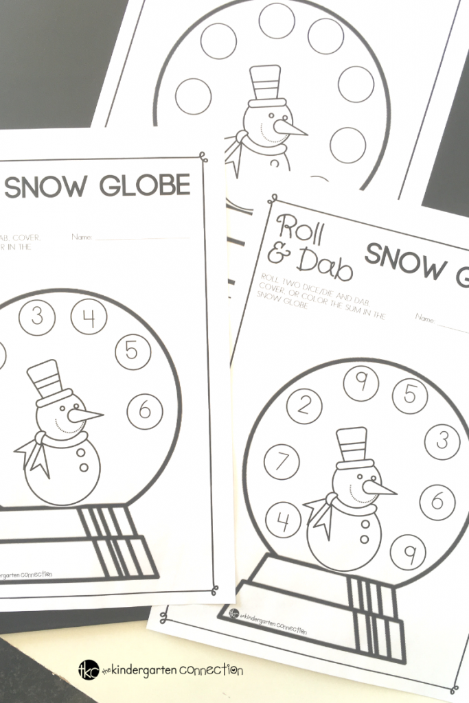 This free Roll and Cover Snow Globe Number Activity is perfect for Pre-K and Kindergarten! It adds a fun, wintry twist to your math centers!