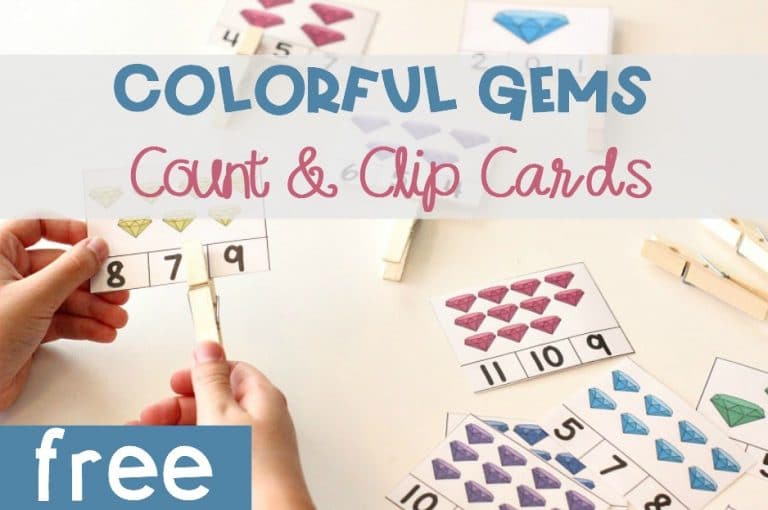 Colorful Gems Count and Clip Cards