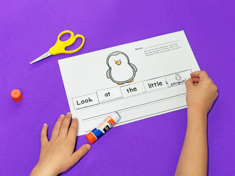 Penguin Sentence Writing Cut and Paste Activity