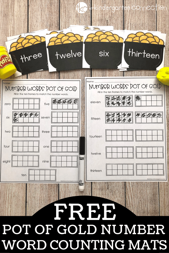 Grab our FREE Pot of Gold Number Words Printable Counting Mats and your kindergarten students will be reading number words, counting and working fine motor muscles too!