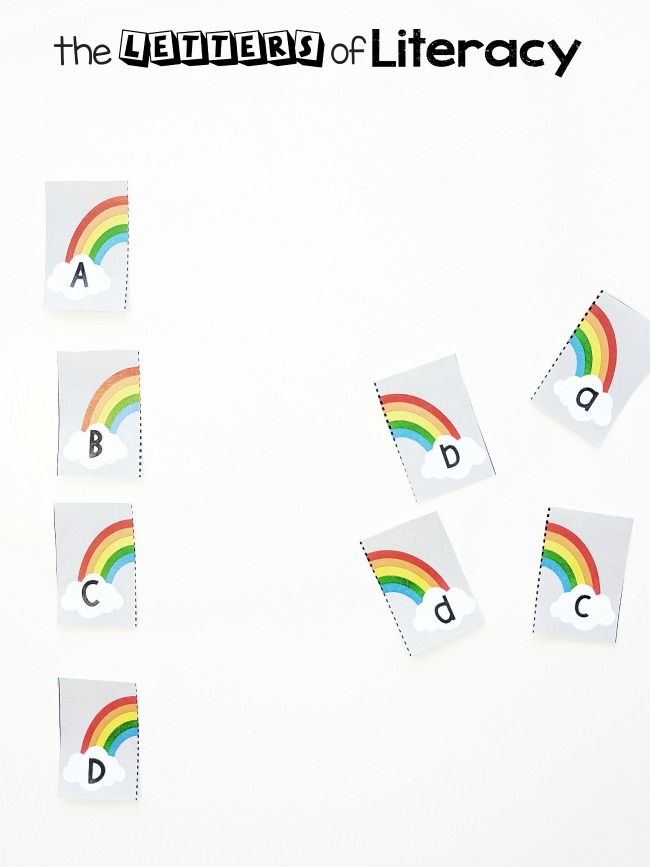 Grab our FREE Rainbow Printable Alphabet Matching Game for your Pre-K and Kindergarten Literacy Center! With 4 Ways to Play, this center activity is sure to be a hit in your classroom!