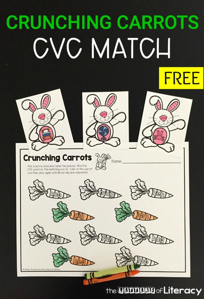 Help the bunnies find their carrots with this Crunching Carrots CVC Word Match! Such a fun way to do word work in the spring!