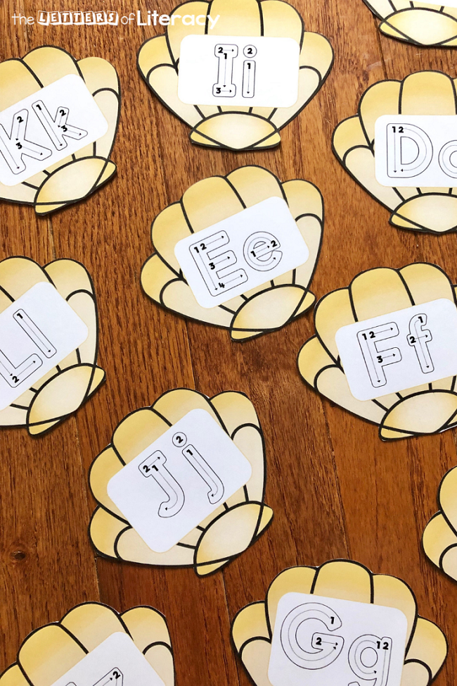 Grab our FREE Seashell Alphabet Printables for this fun Sensory Writing Tray Activity! It's perfect for your literacy OR writing center in your kindergarten classroom! 