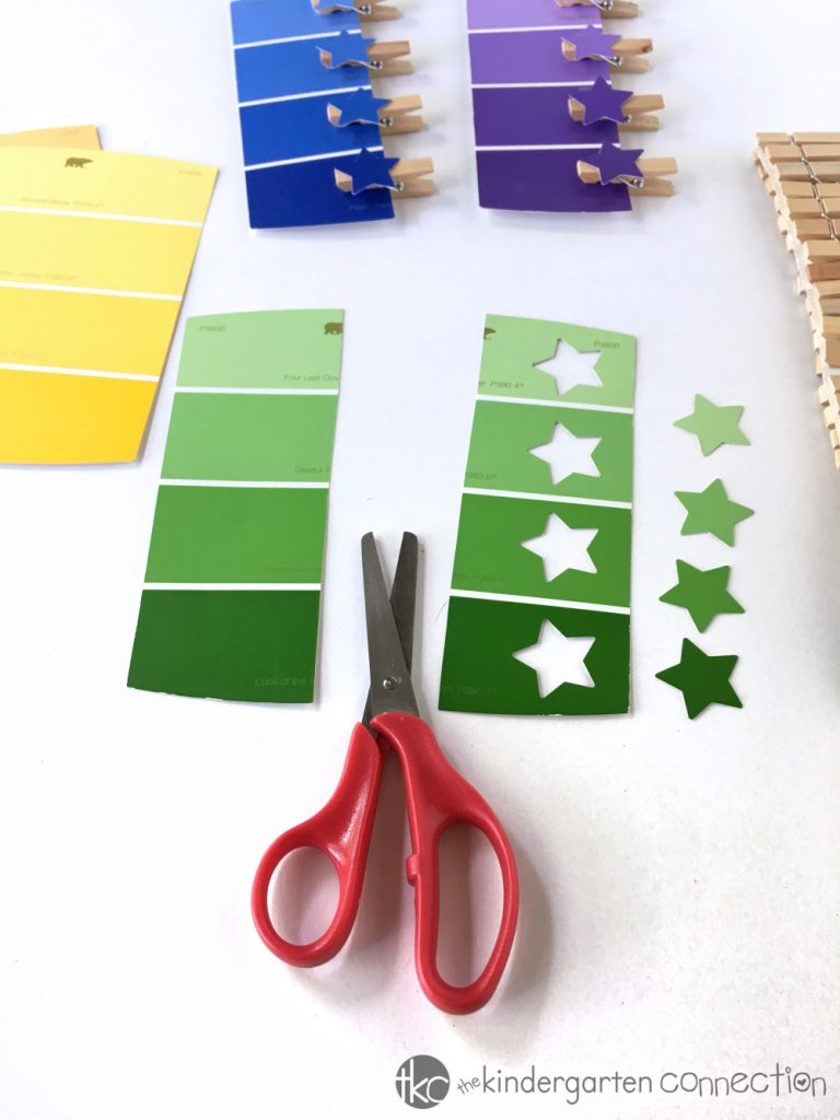 Use supplies you already have on hand or can buy super cheap at the dollar store for this Fine Motor Paint Chip Color Matching Activity! Perfect for preschool through kindergarten!