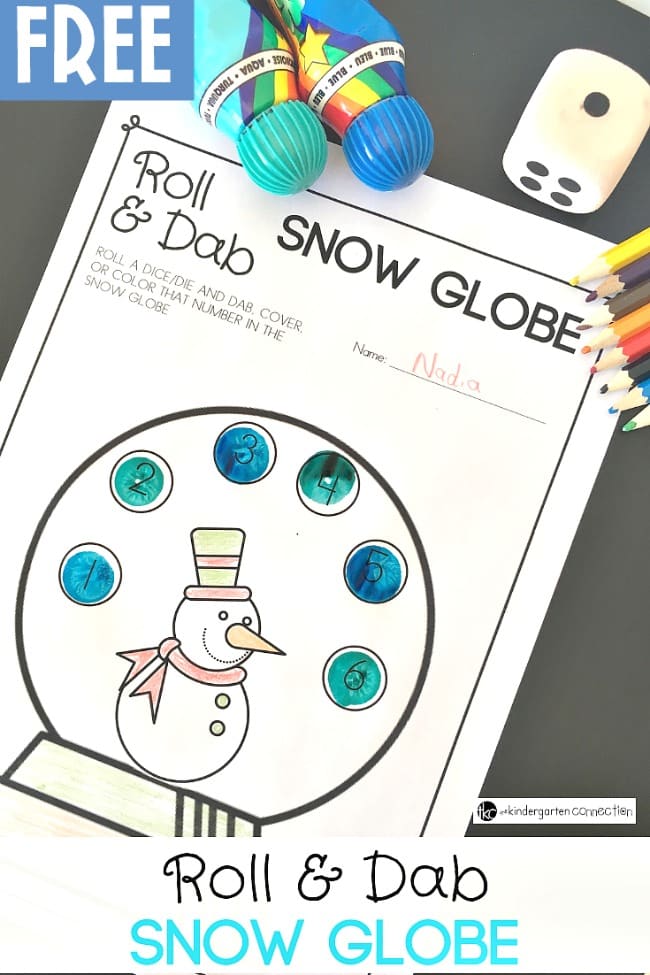 This free Roll and Cover Snow Globe Number Activity is perfect for Pre-K and Kindergarten! It adds a fun, wintry twist to your math centers!