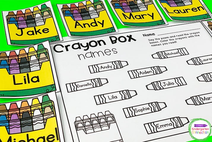 Customize the editable crayon box cards and recording sheet with your student names for a fun game.