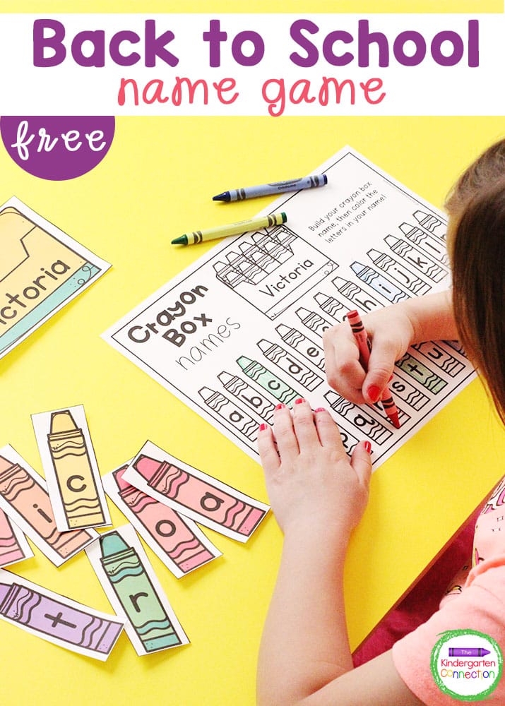 This free Back to School Name Game for Pre-K and Kindergarten is a fun, hands-on way for students to practice spelling their names!