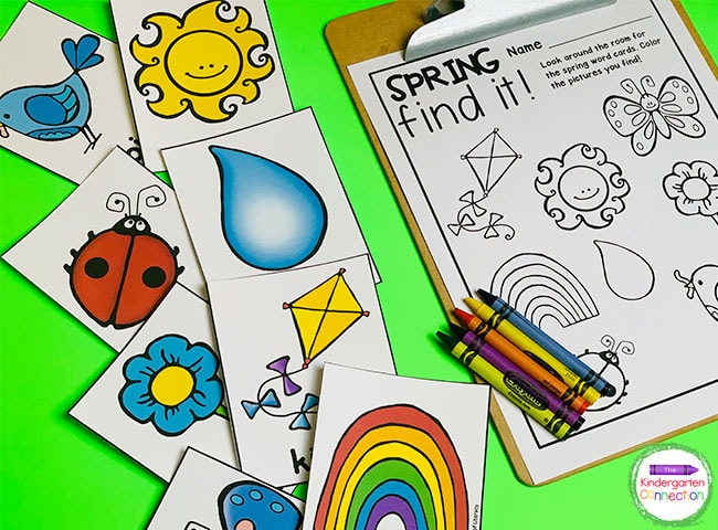 Just print the Spring Writing Center Activity vocab cards, recording sheet, and grab some crayons to get started!