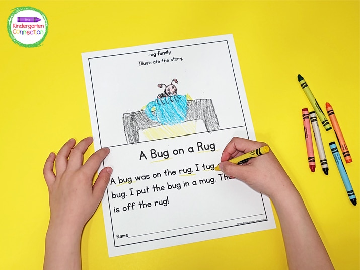 There is a place for students to illustrate the story to demonstrate comprehension.