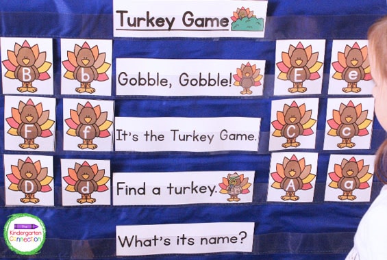 Our monthly themes include a turkey chant and letter matching game.
