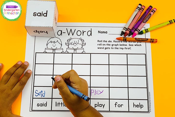 Roll and graph your sight words using the included printable die or grab some pocket dice!