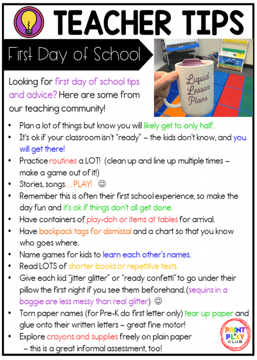 Teacher Tips for the First Day of School
