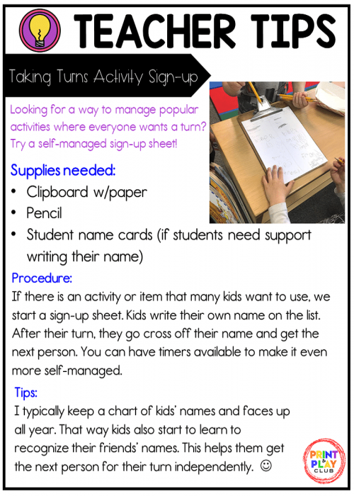 Taking Turns Activity Sign-Up