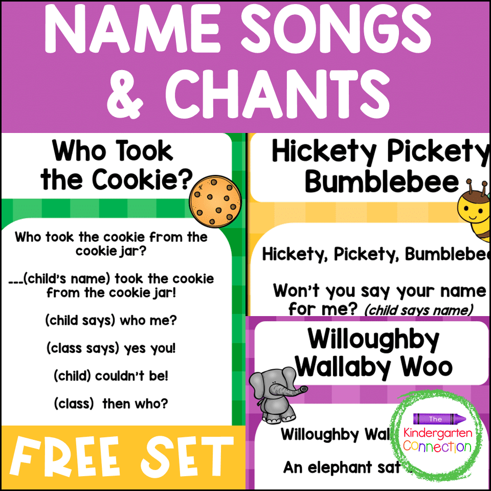This free pack of Name Chants and songs for Pre-K & Kindergarten includes three separate super fun chants.