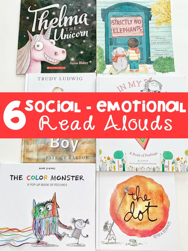 These 6 Social-Emotional Read Alouds touch on managing emotions, inclusion, and self-awareness. They're perfect for Pre-K through 1st grade!
