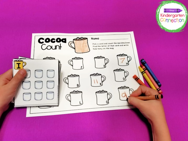 The math centers also include counting activities like our Cocoa Count game.