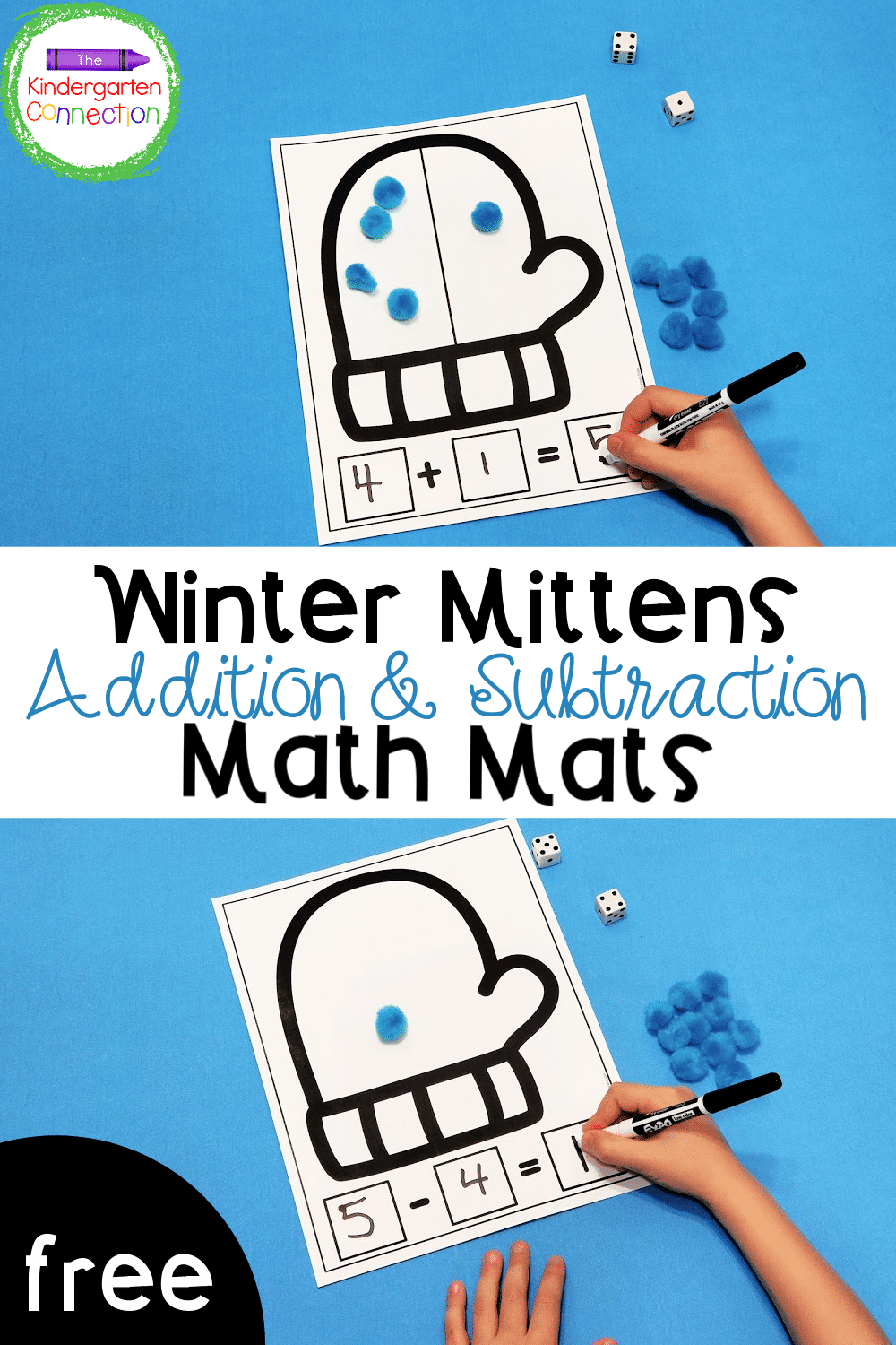 These free printable winter math mats are great for practicing addition and subtraction in a math center for Kindergarten or 1st grade!