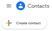 A screenshot showing the Create Contact button inside of Google Contacts