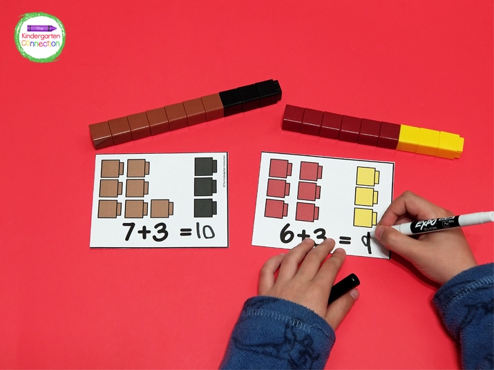 Grab unifix cubes and these addition cards to model and solve equations.