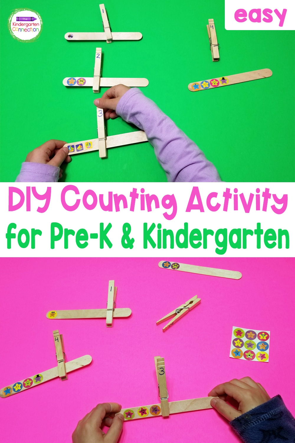 This Easy DIY Counting Activity is great for practicing counting and fine motor skills in Pre-K & Kindergarten. Customize it for any season!