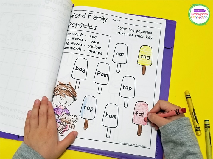 Combine word family practice and color recognition skills with this Word Family Popsicles printable activity.