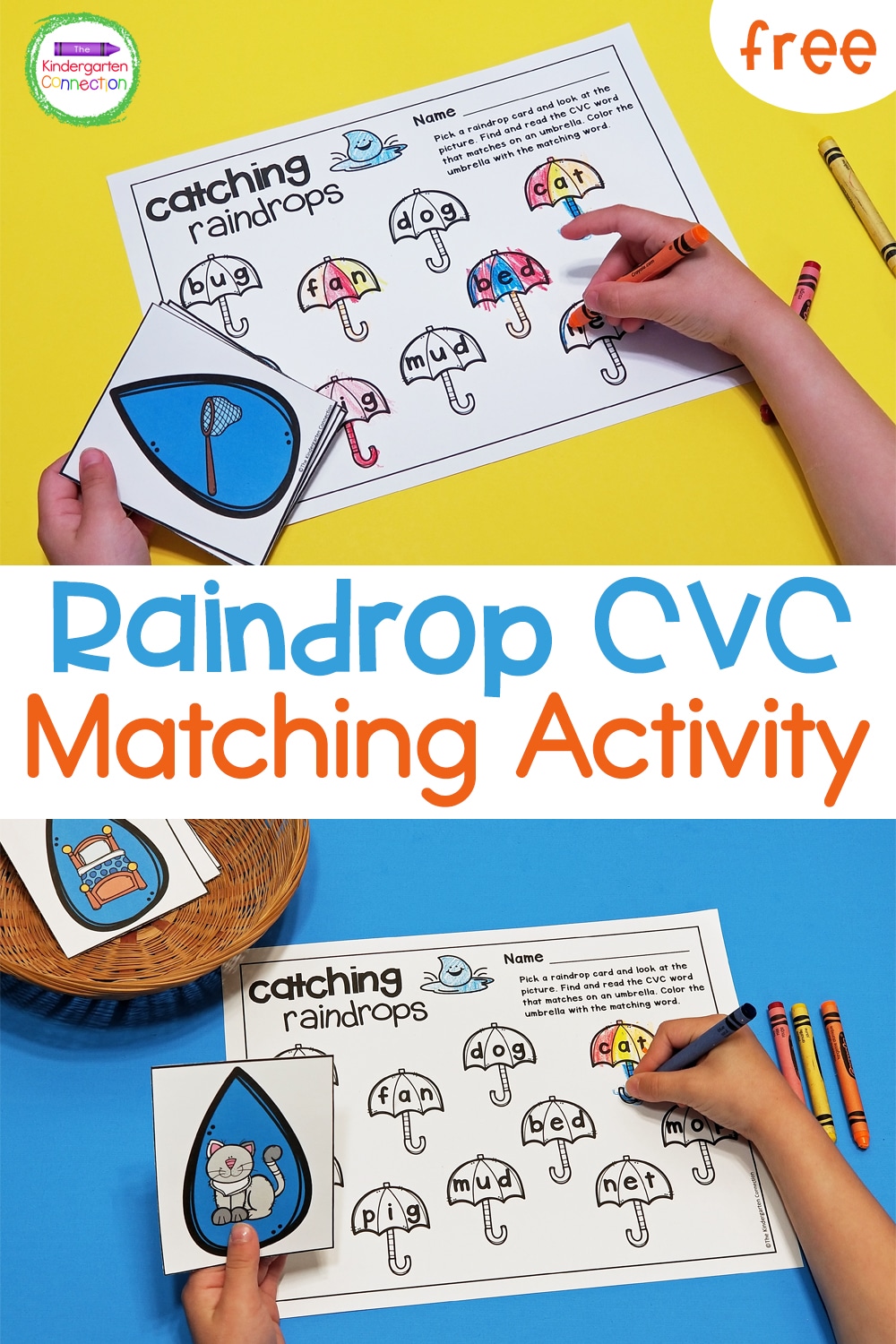 Grab this FREE Raindrop CVC Word Matching Activity and add it to your small groups or literacy centers for a fun way to practice CVC words!