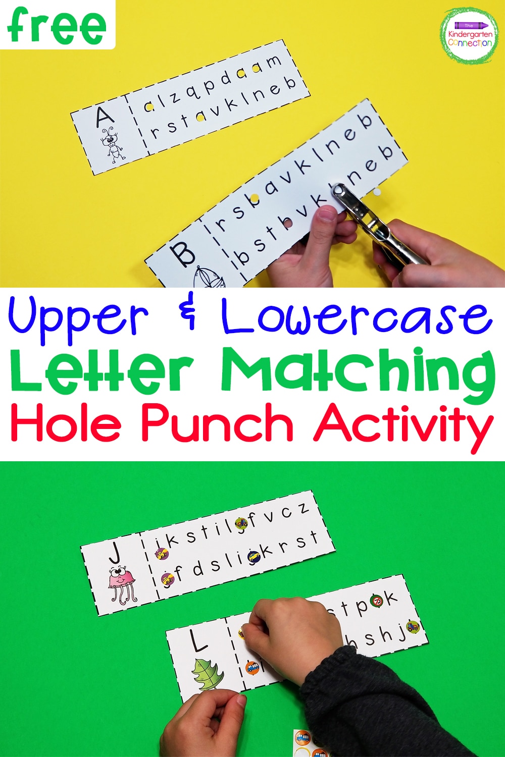Sharpen letter recognition skills with this free Uppercase and Lowercase Letter Matching Hole Punch Activity for Pre-K & Kindergarten!