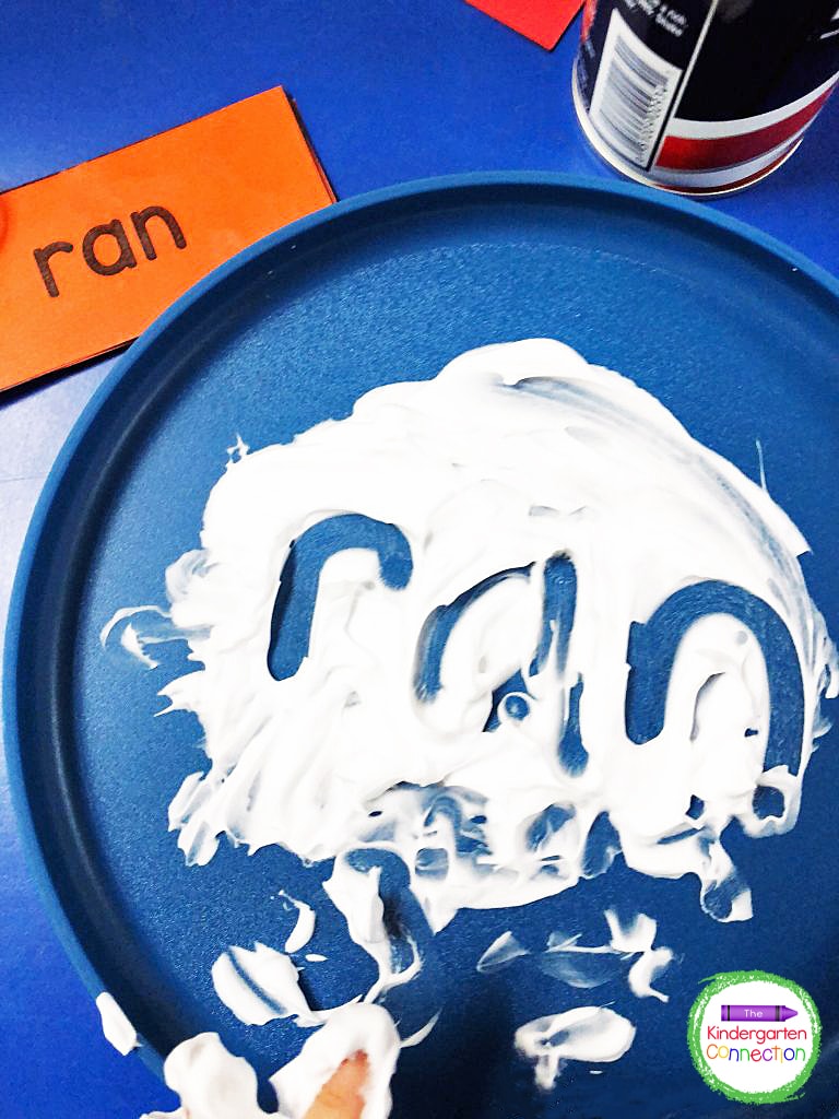 Students can use their fingers to write sight words in the shaving cream.