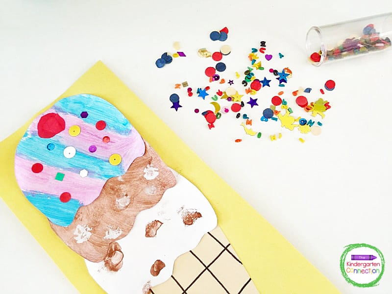 Use sequins or glitter for adorable ice cream sprinkles.