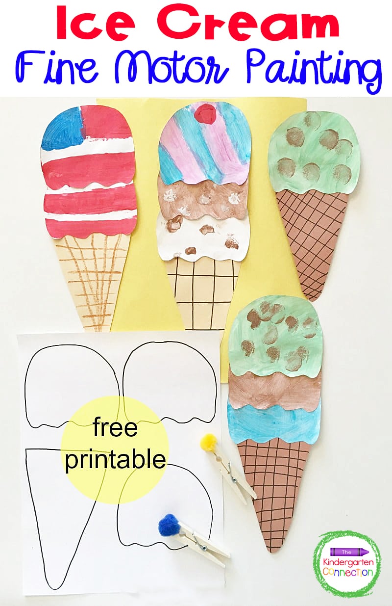 Bring the summer fun indoors with this FREE template for a hands-on Ice Cream Art fine motor painting project your students will love!