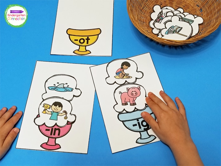 A fun way to practice identifying word families is using picture sorts like this ice cream sundae CVC word family activity!
