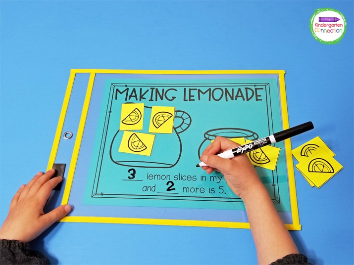 Print the Making Lemonade mat on colored paper and add to a dry erase pocket sleeve to make it reusable.