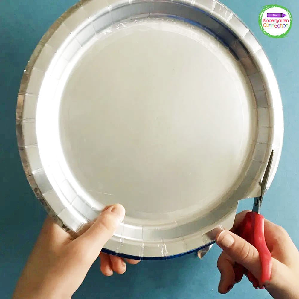 We used silver paper plates to create beautiful, shiny mosaic pieces.