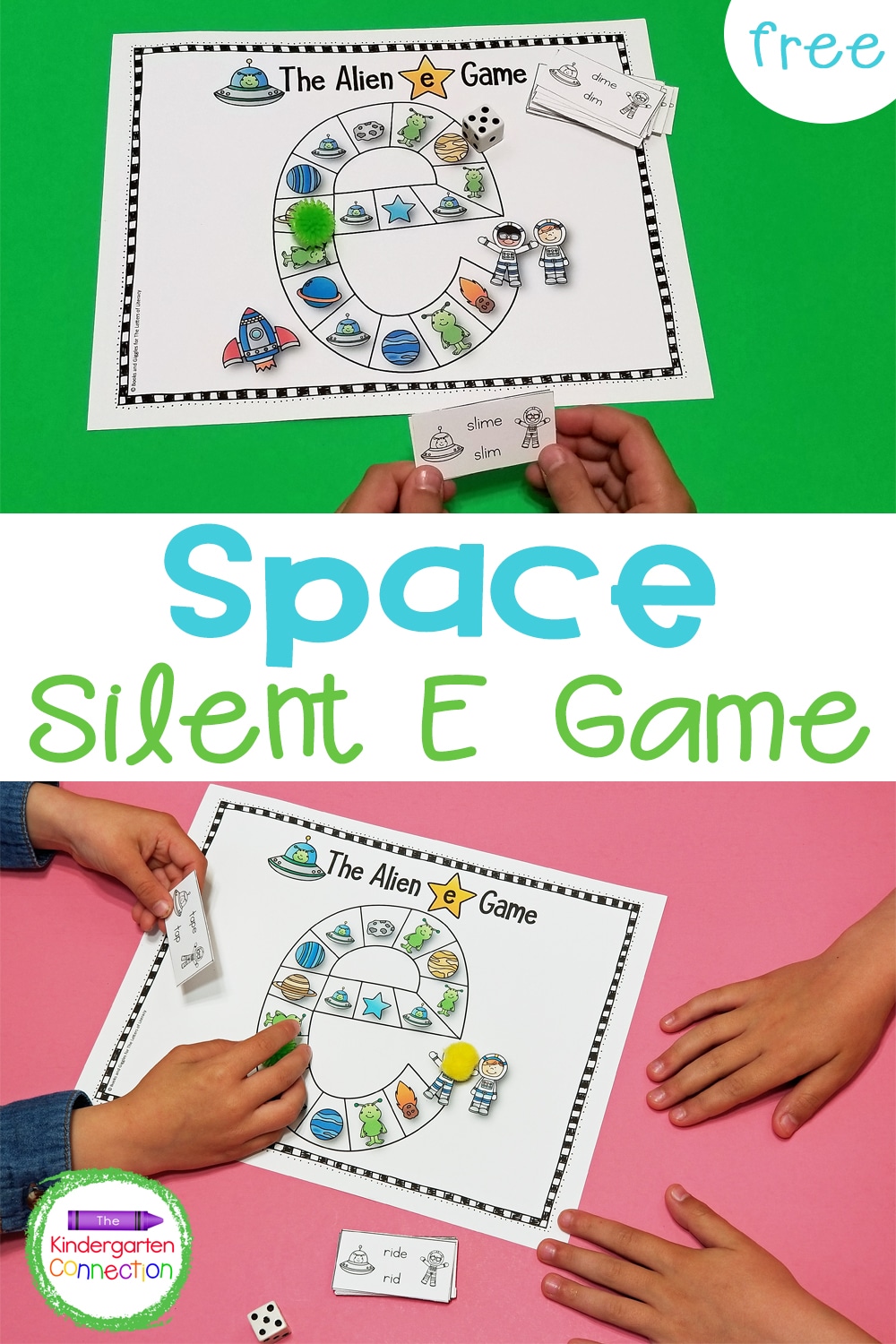 Explore the world of CVCe words with this super fun and free Space Themed Silent E Game for early learners! Your kids will love it!