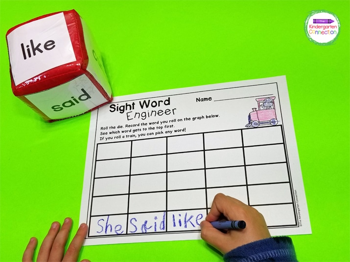 Practice sight words in this Sight Word Engineer Roll and Graph activity.