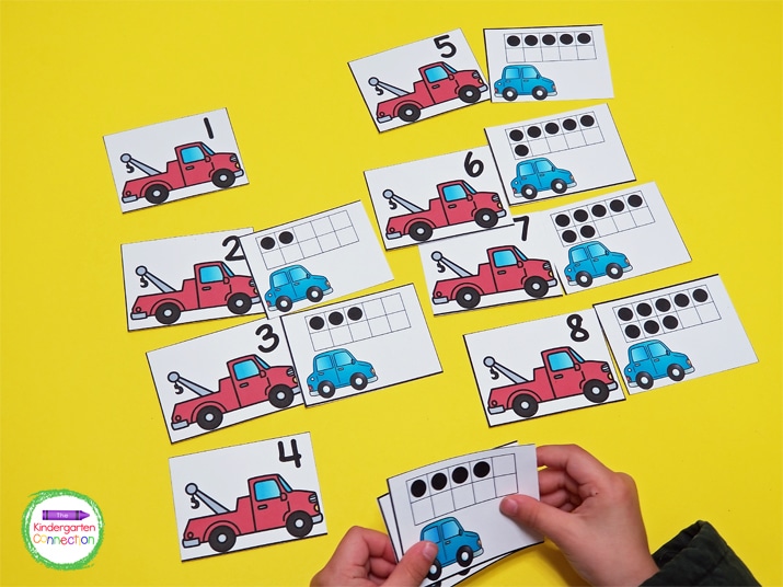 Practice counting skills with these Tow Truck 10 and 20 Frames cards.