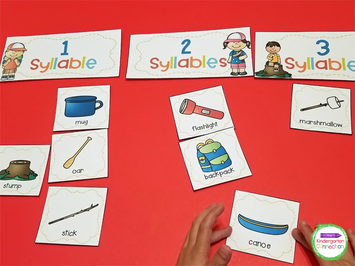 This activity includes words with one, two, and three syllables for sorting.