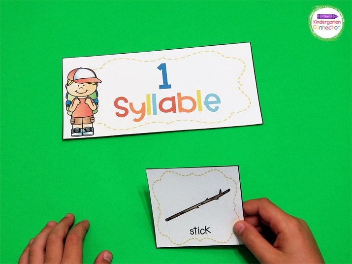 To prep, print out the syllable headings and picture cards. Laminate and cut them apart.