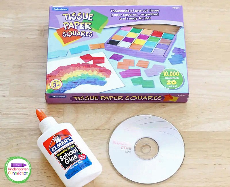 Gather some glue, a CD, and some tissue paper squares to make this fun summer craft.