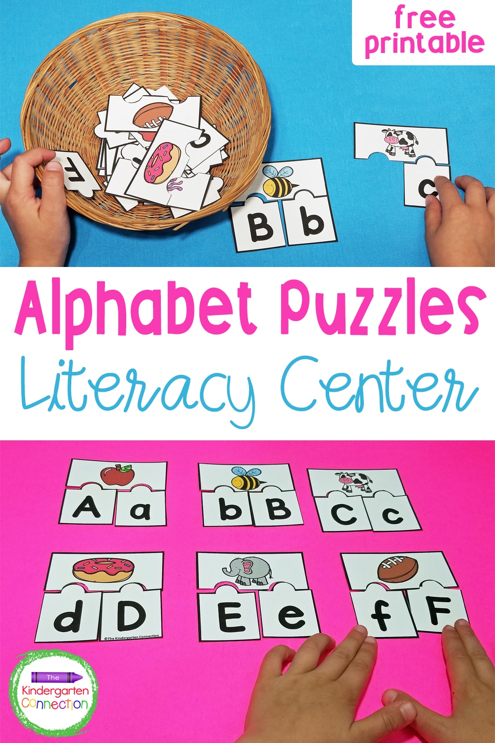 These free ABC Puzzles are a perfect literacy center for Pre-K and Kindergarten students who are learning their letters and sounds!