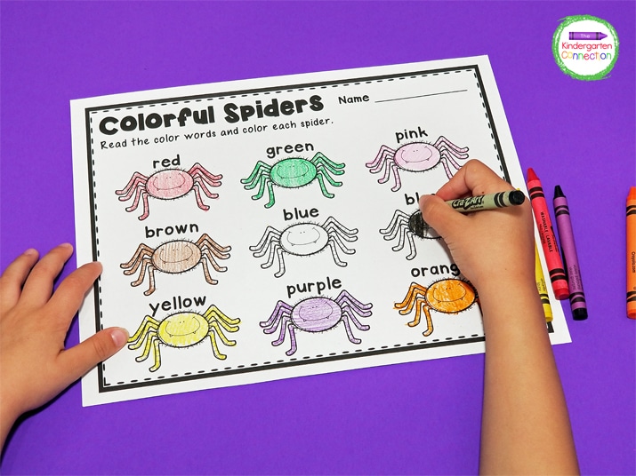 Just print the color words printable and grab some crayons for an easy-prep literacy center.