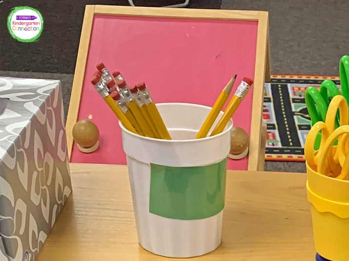 Color coding all of your storage containers is another way to be sure your students return the supplies to the right spot when they are done.