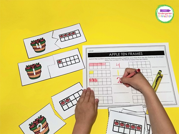 Print the cards on cardstock and laminate. Decide how many recording sheets you need for your math center.