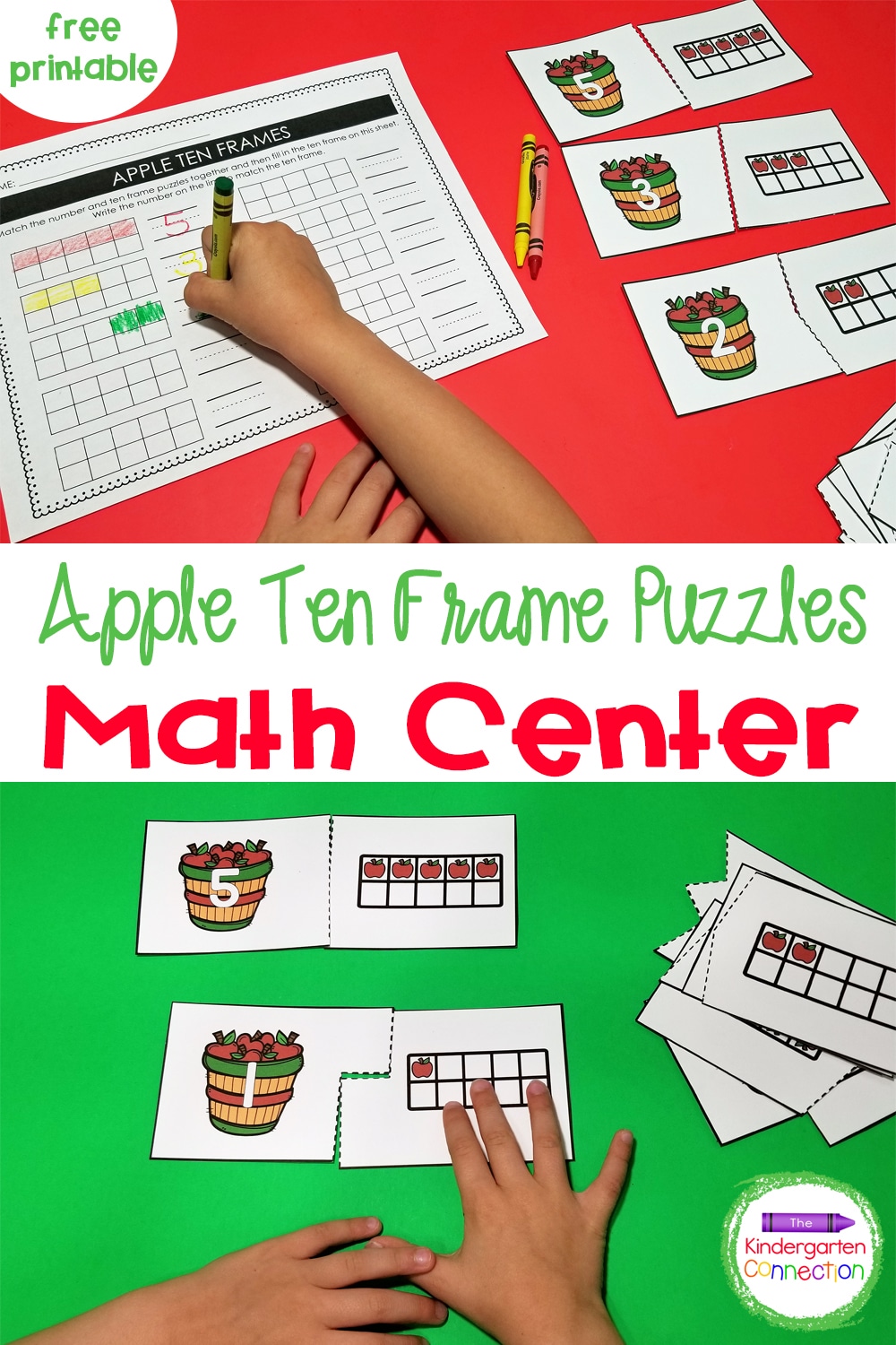 These free Fall Apple Ten Frame Puzzles for Pre-K & Kindergarten are perfect for your math centers this Back to School season!