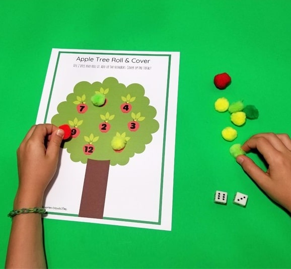 Apple Tree Roll and Cover Math Game