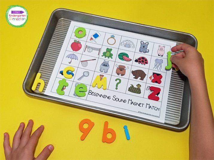 Grab some magnetic letters, a cookie sheet, and the printable game board for this fun literacy center.