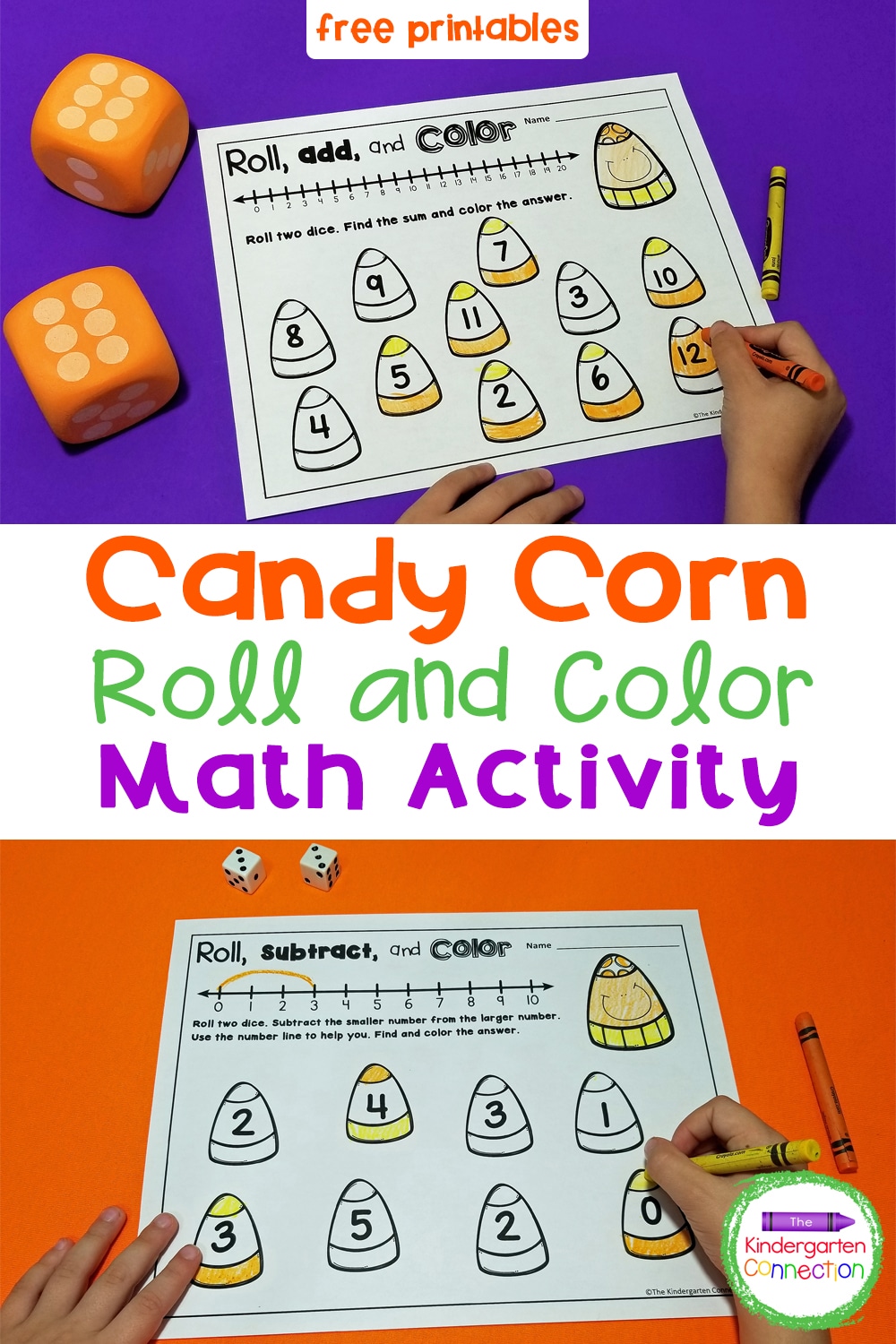 These free Candy Corn Roll and Color games are perfect for Pre-K, Kindergarten, and even 1st graders, as they come in 3 levels to play!