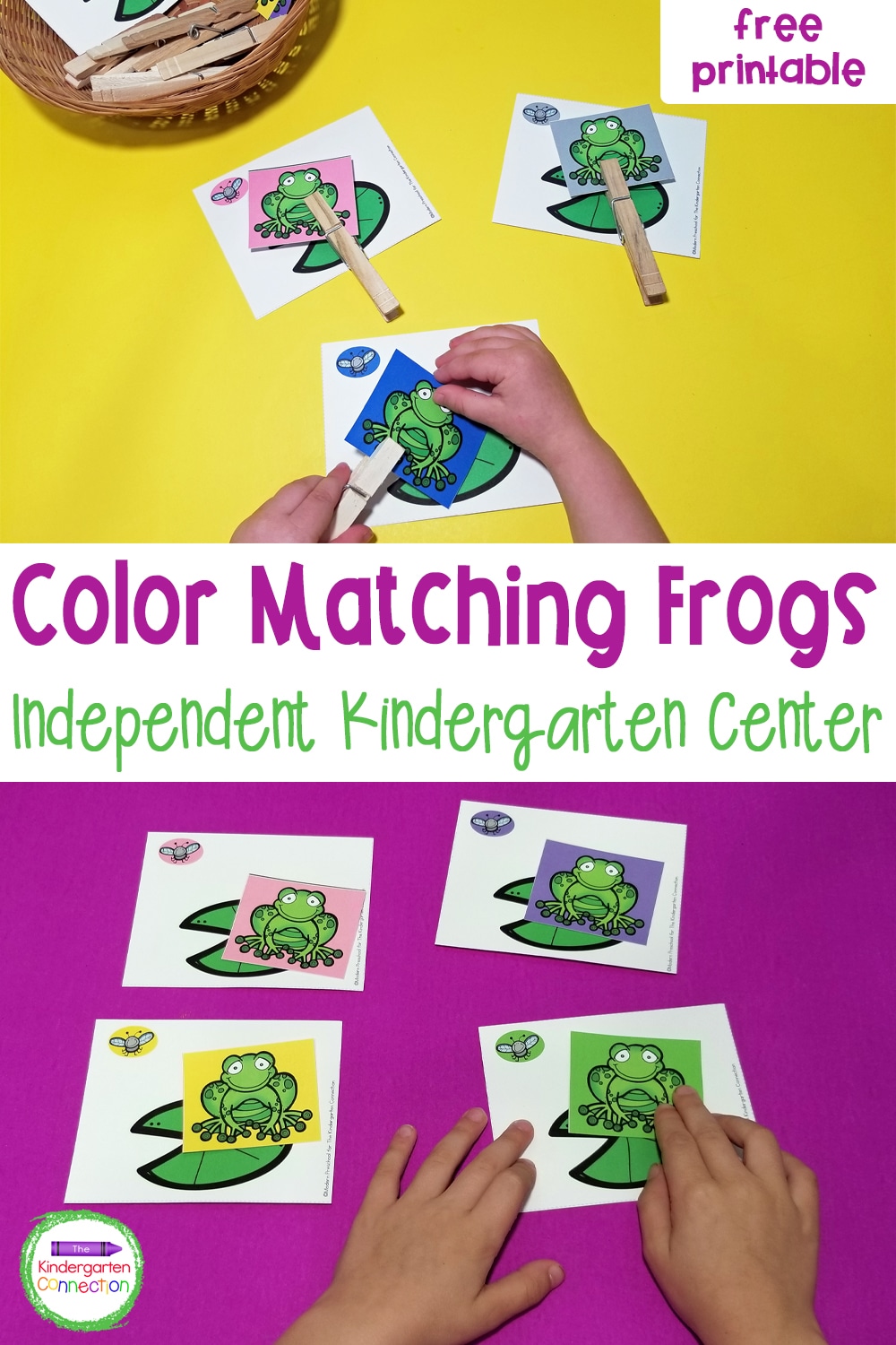 This fun and free Hungry Frogs Color Matching Activity is the perfect game for working on colors and practicing fine motor skills in Pre-K!